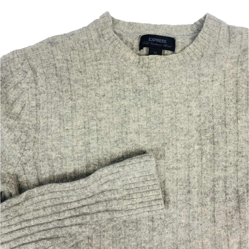Express Cashmere Blend Ribbed Sweater Womens Medium Gray Crew Neck Pullover
